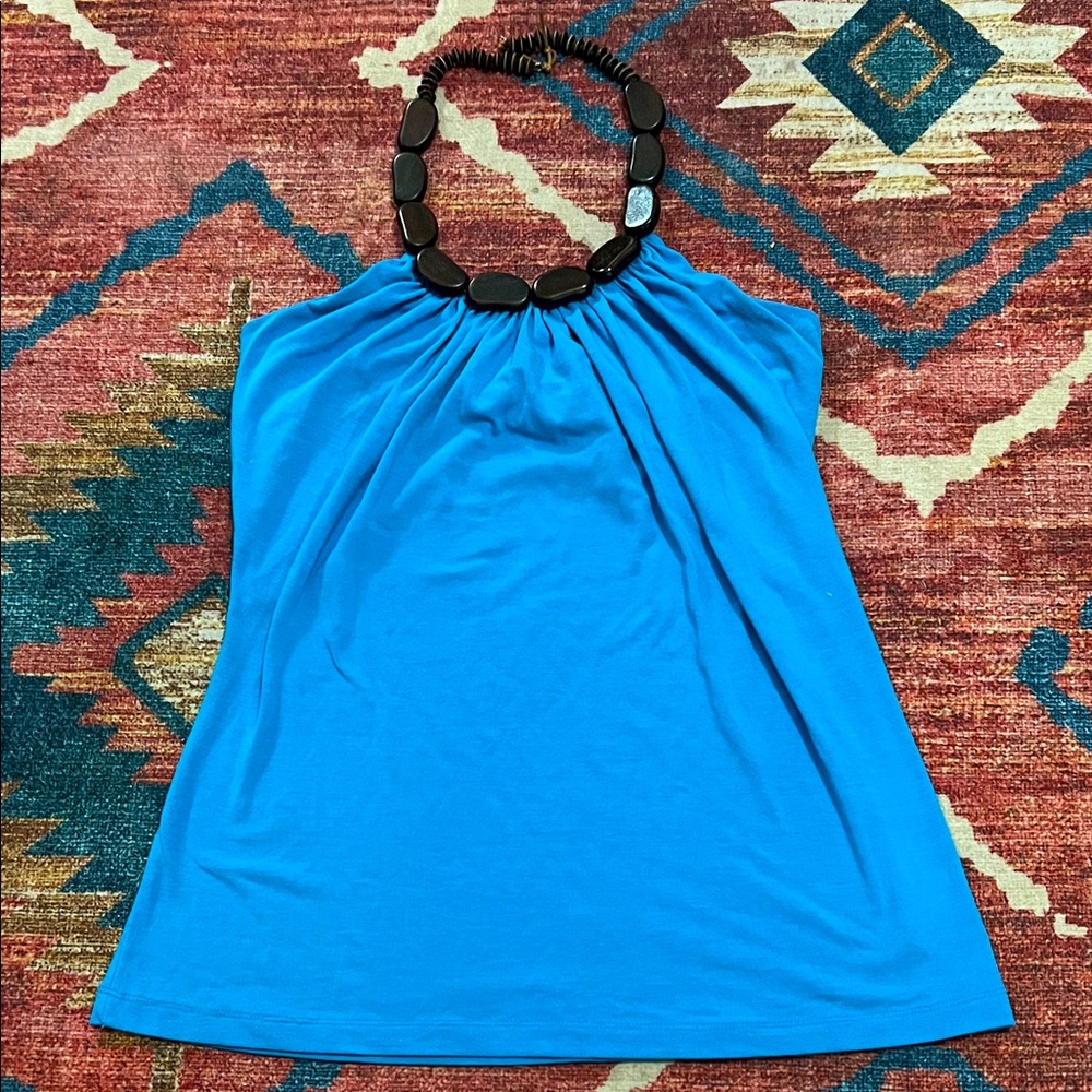 BCX Vibrant Blue Tank Top with Statement Necklace
